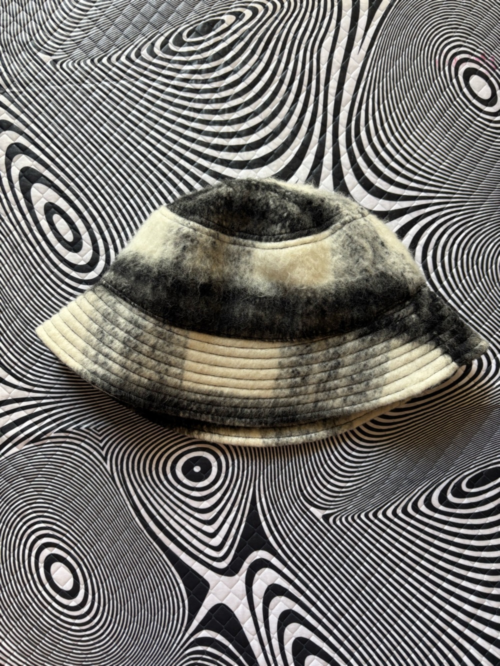 H&M Black and Cream Fuzzy Bucket Hat